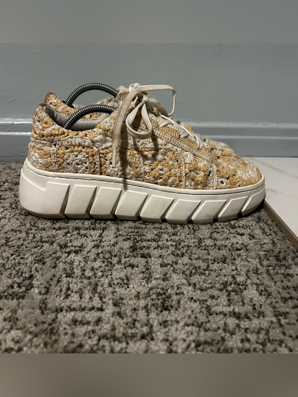 Free People Catch Me if You Can Brown & White Crochet Lace-Up Sneakers Size 7.5